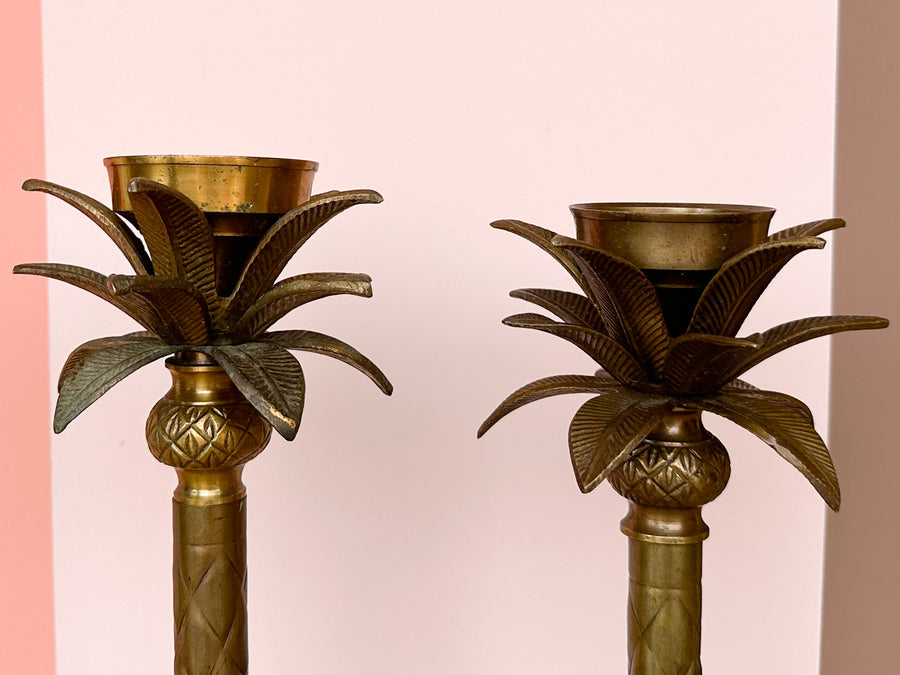 Pair of Brass Palm Tree Candlesticks