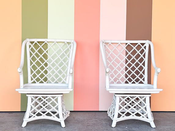 Pair of Ficks Reed Rattan Lattice Swivel Chairs