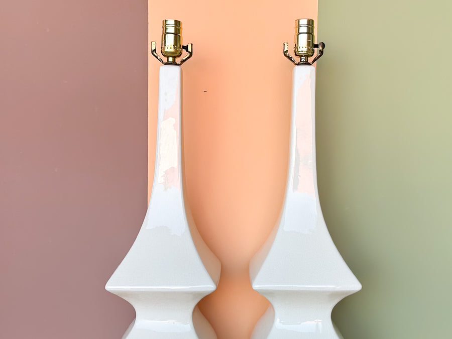 Pair of MCM Ceramic Pagoda Lamps