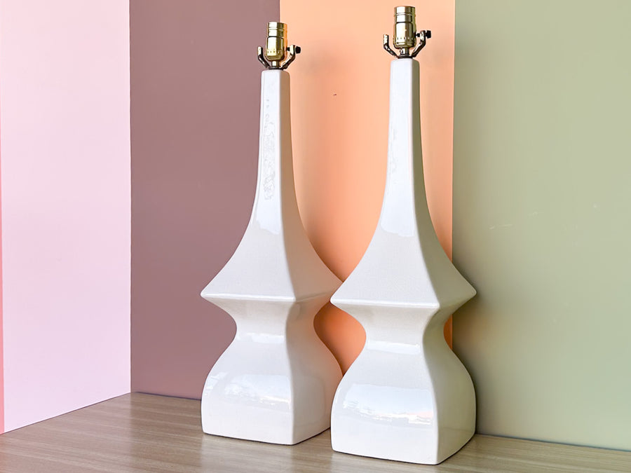 Pair of MCM Ceramic Pagoda Lamps