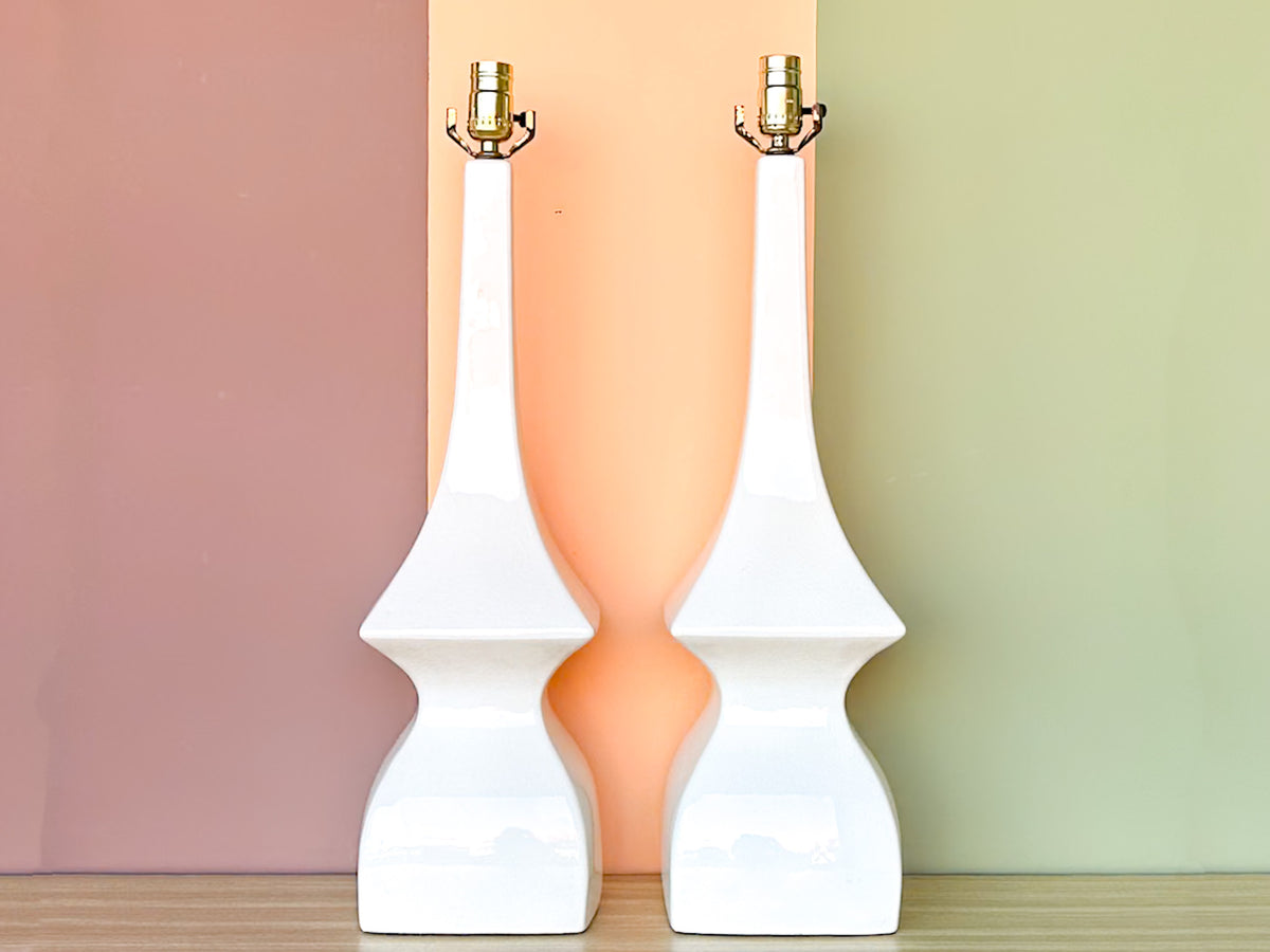 Pair of MCM Ceramic Pagoda Lamps