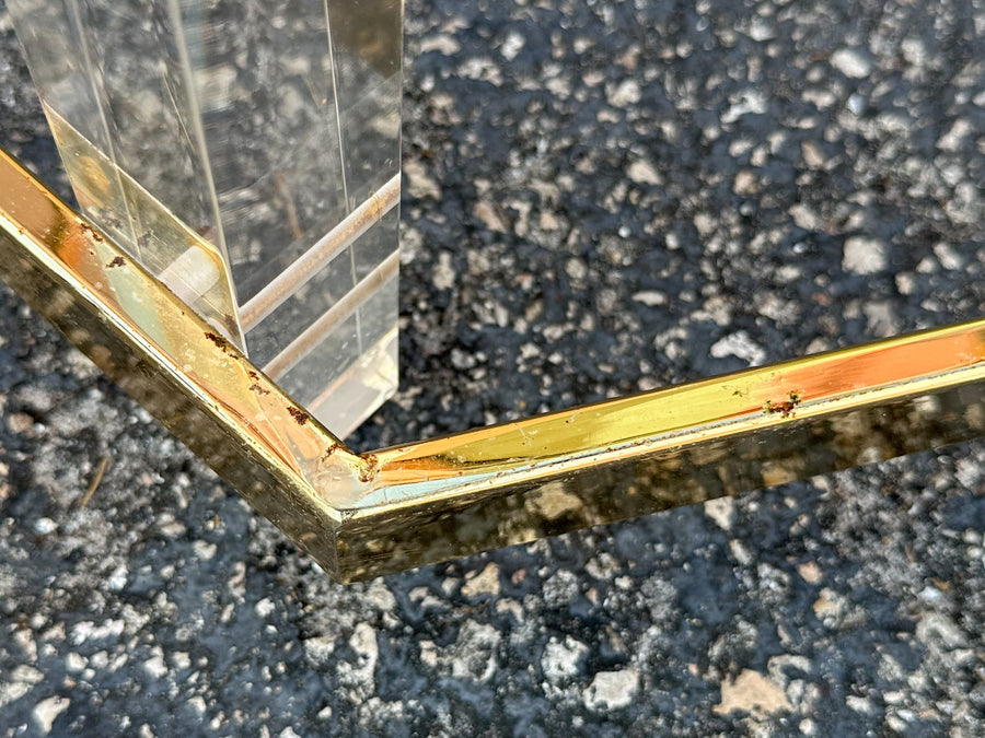 Pair of Charles Hollis Jones Style Brass and Lucite Side Tables