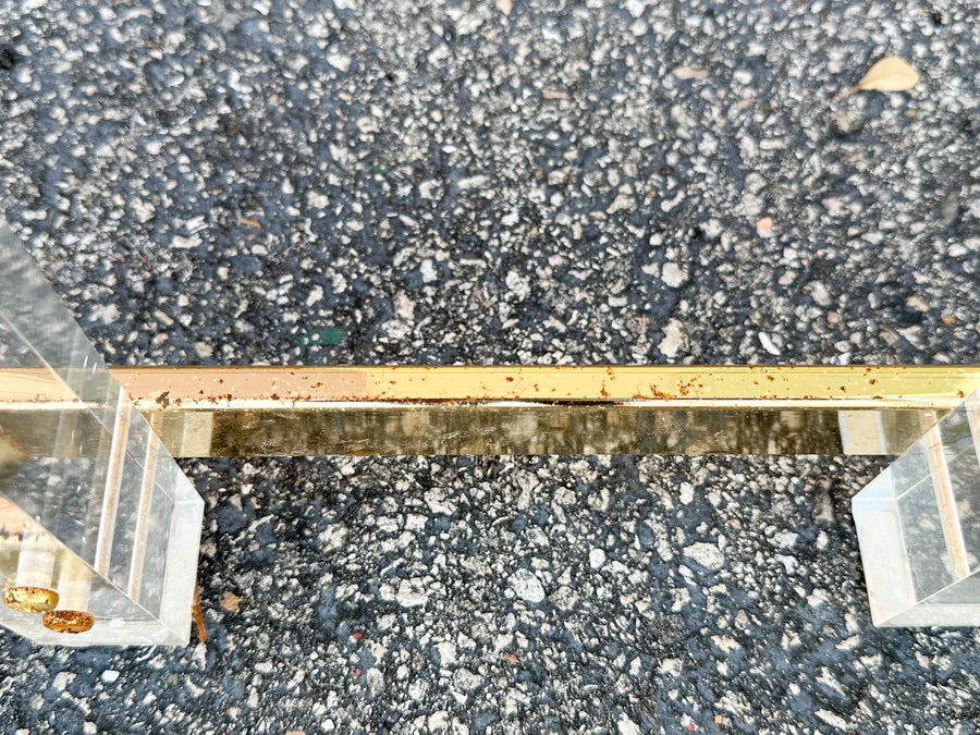 Pair of Charles Hollis Jones Style Brass and Lucite Side Tables