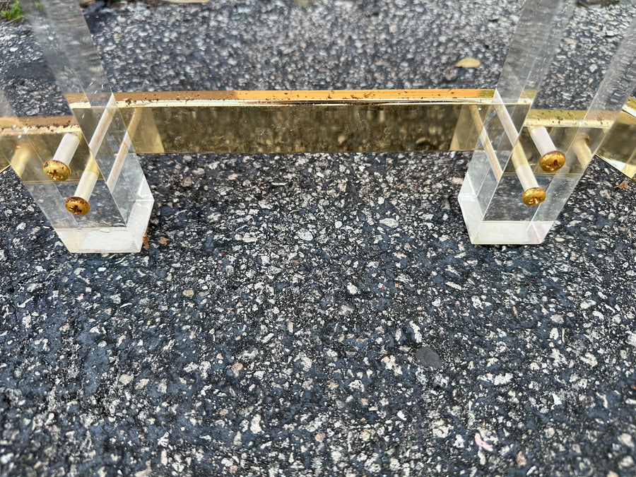 Pair of Charles Hollis Jones Style Brass and Lucite Side Tables