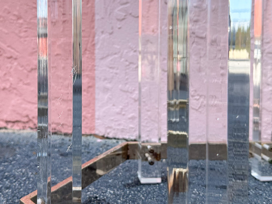 Pair of Charles Hollis Jones Style Brass and Lucite Side Tables