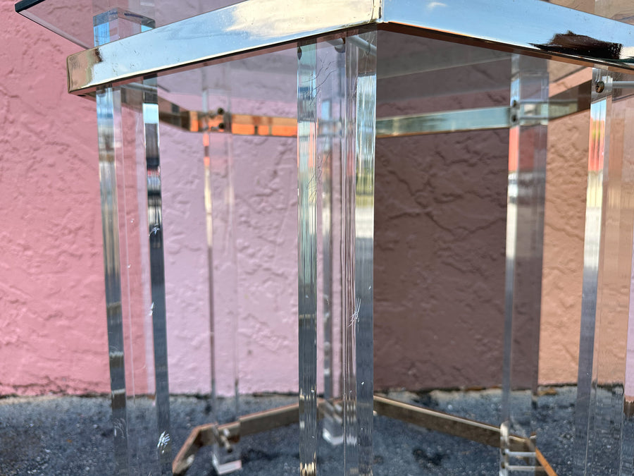 Pair of Charles Hollis Jones Style Brass and Lucite Side Tables