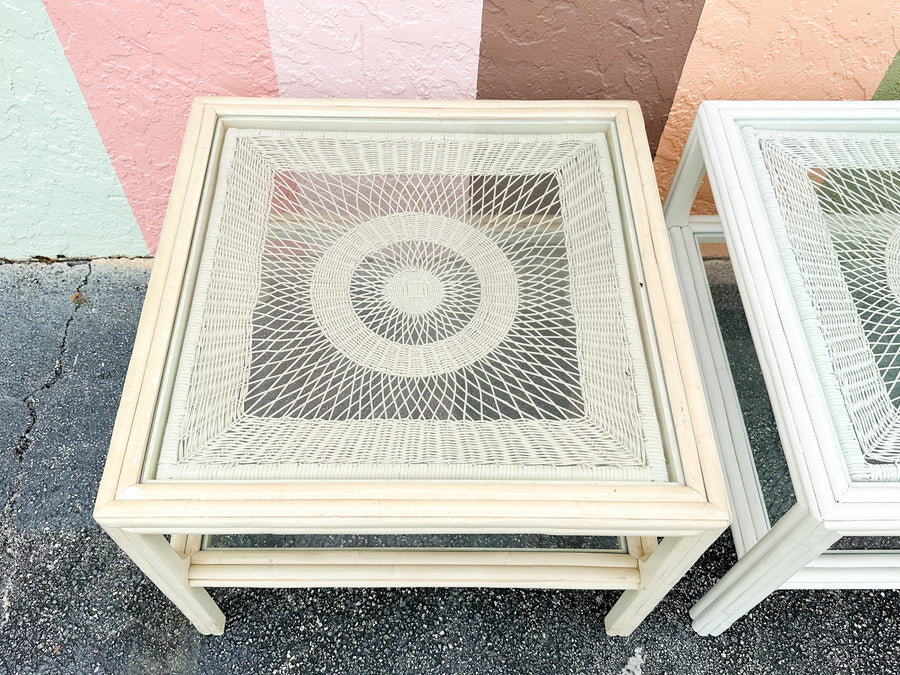 Pair of Ficks Reed Rattan Side Tables