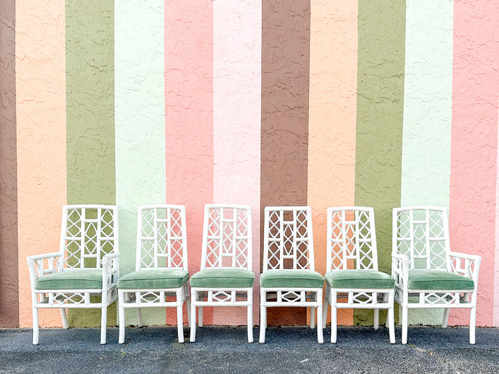 Set of Six Ficks Reed Rattan Dining Chairs