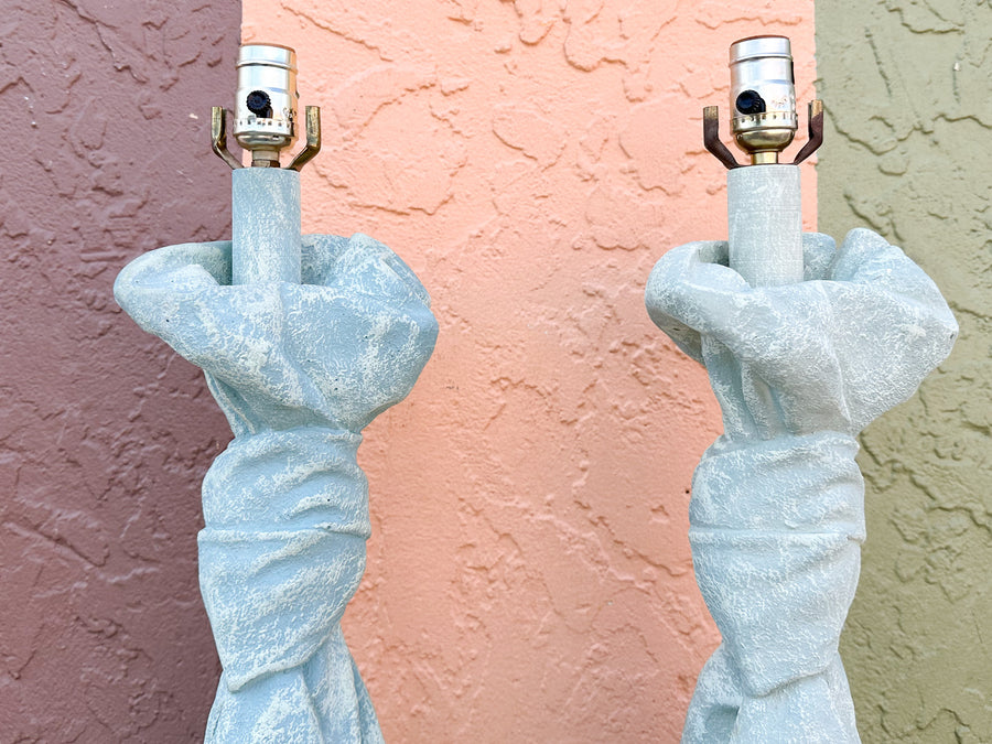 Pair of John Dickinson Style Draped Plaster Lamps