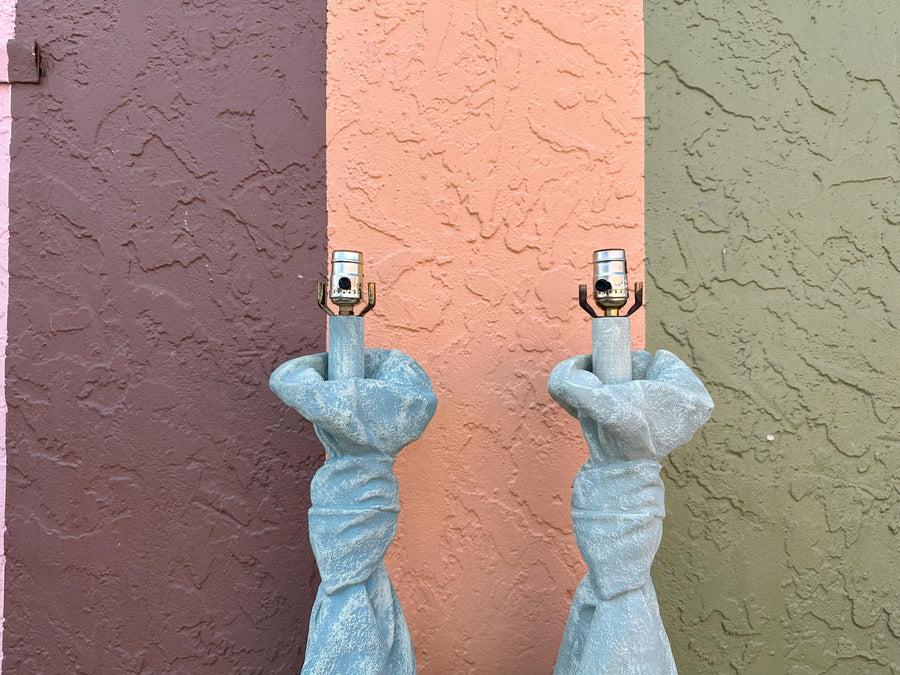 Pair of John Dickinson Style Draped Plaster Lamps