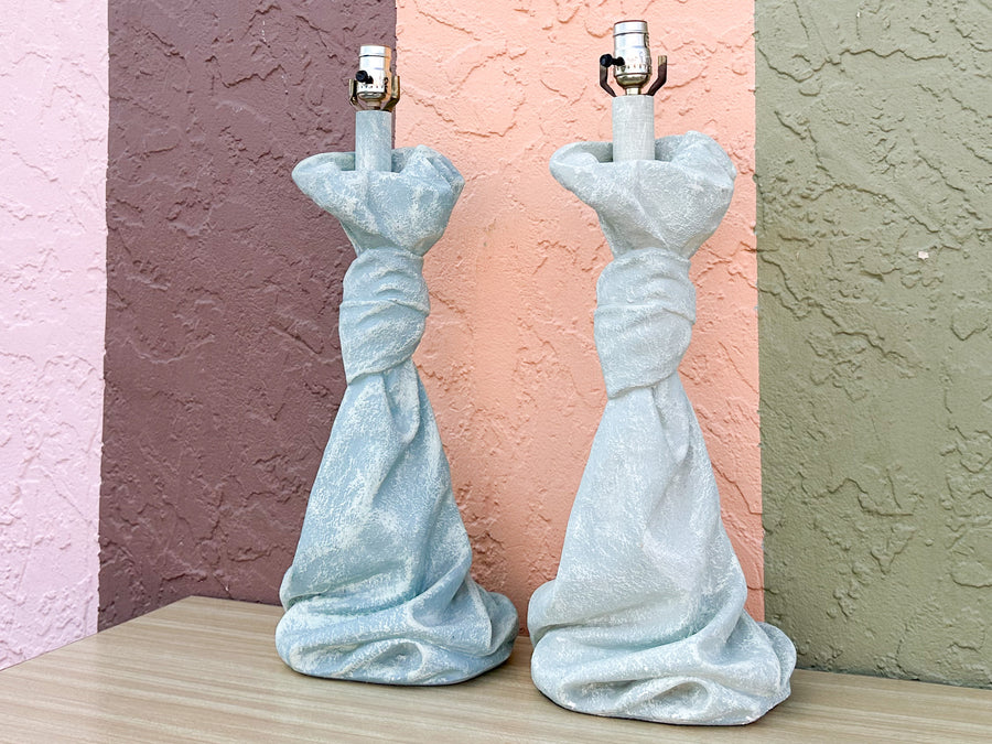 Pair of John Dickinson Style Draped Plaster Lamps