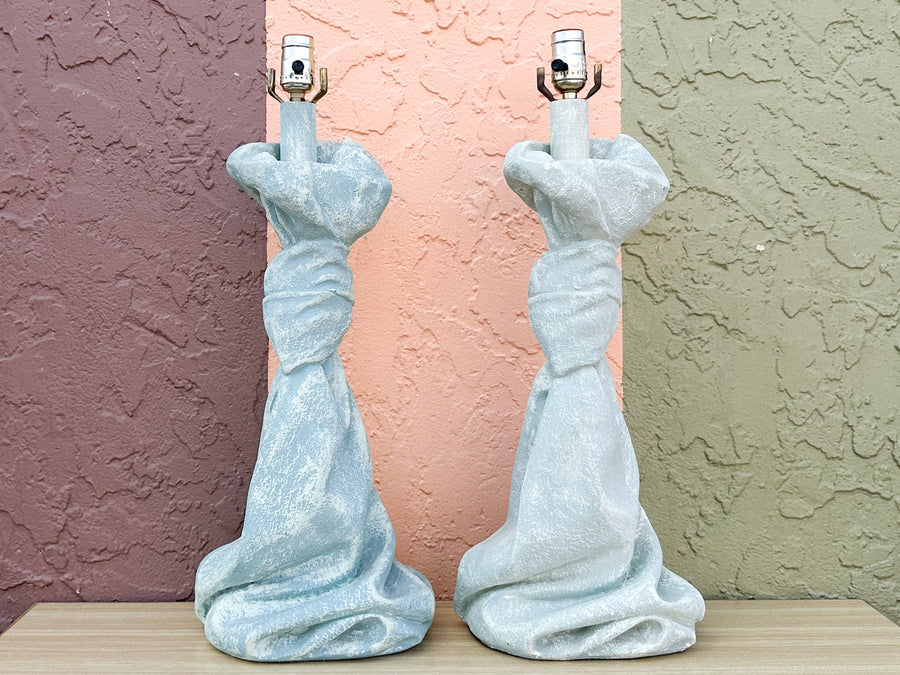 Pair of John Dickinson Style Draped Plaster Lamps