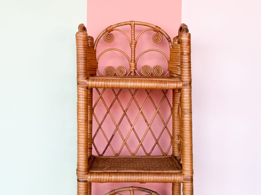 Petite Fiddlehead Rattan Etagere