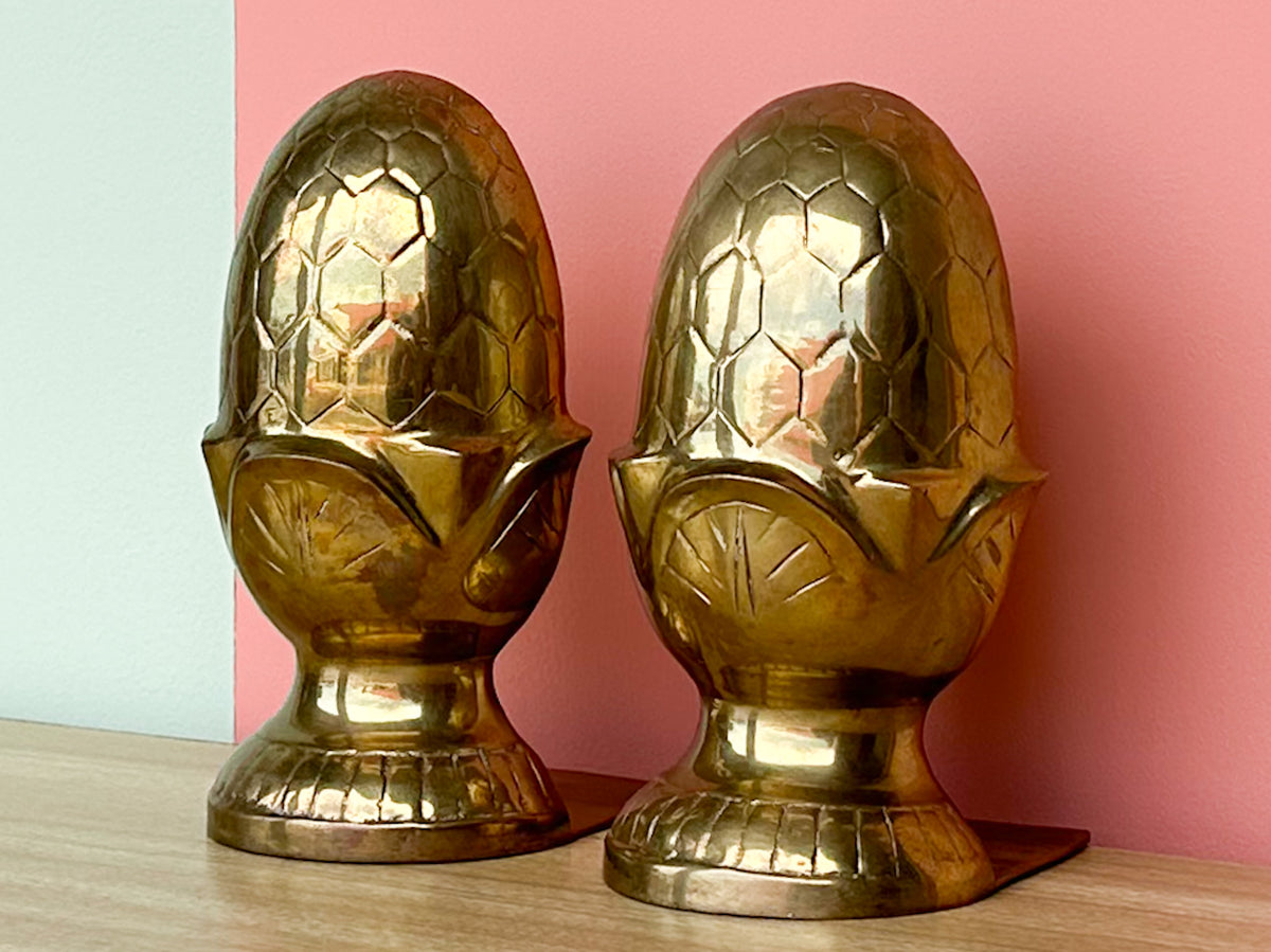 Kips Bay Show House Brass Acorn Bookends