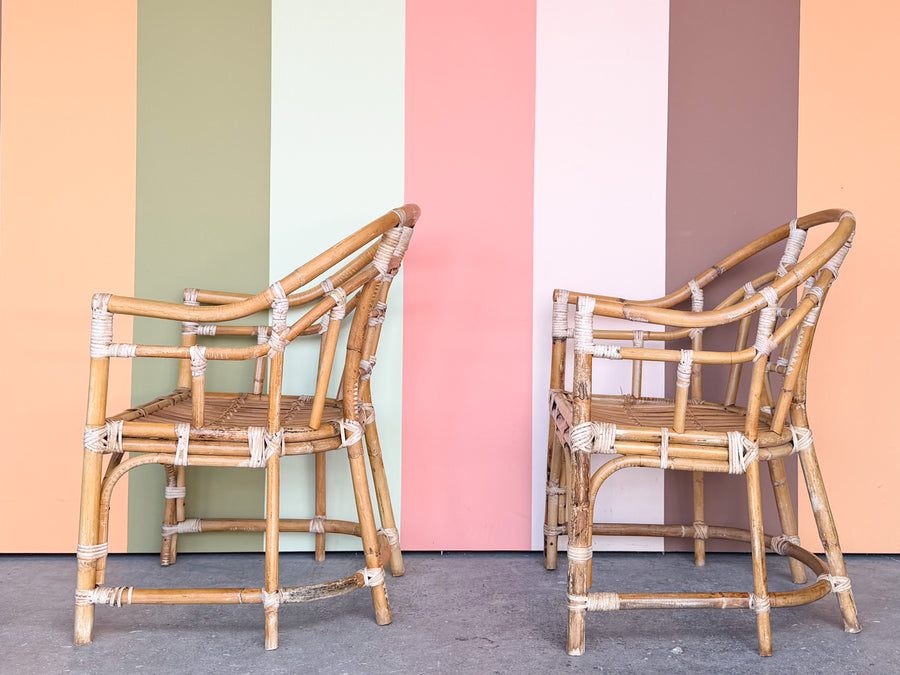 Pair of Brighton Style Rattan Arm Chairs
