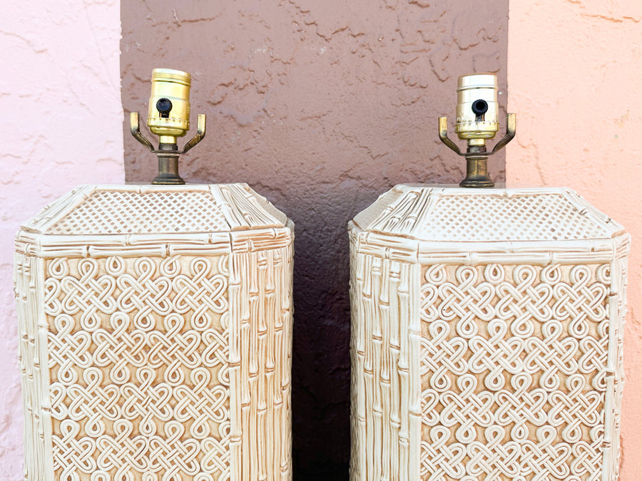 Pair of Fab Faux Bamboo Ceramic Lamps