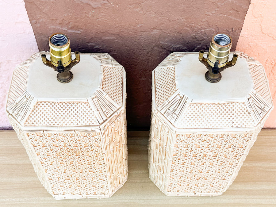 Pair of Fab Faux Bamboo Ceramic Lamps