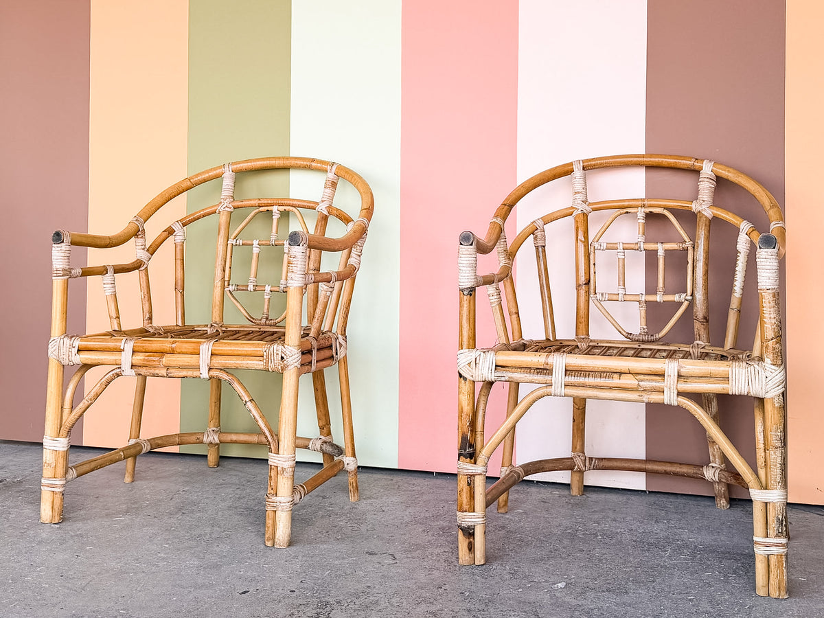 Pair of Brighton Style Rattan Arm Chairs