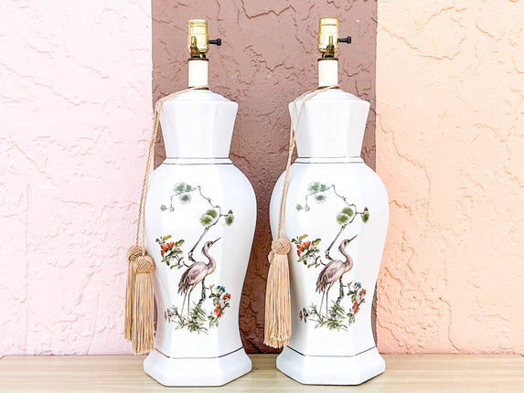 Pair of Heron Ginger Jar Lamps