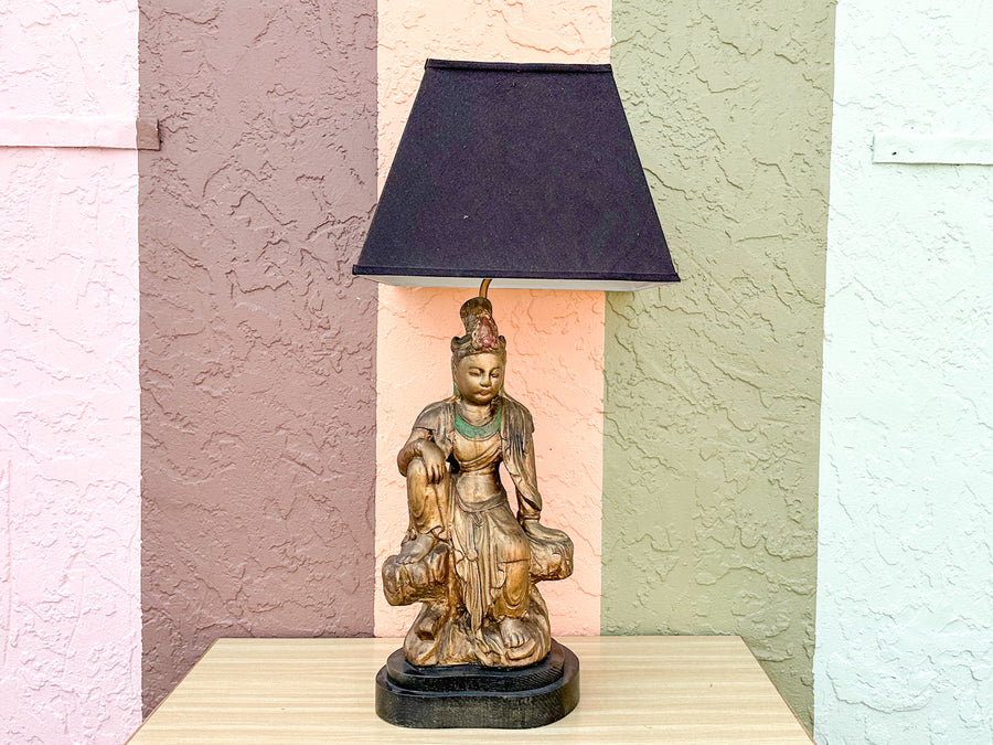 Warehouse Wednesday: Large Wood Carved Buddha Lamp