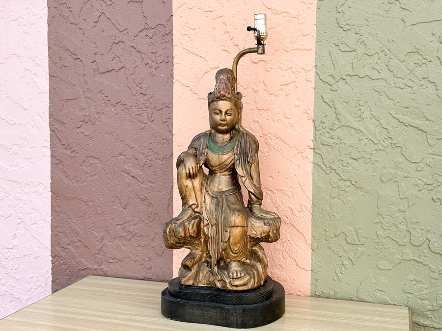 Warehouse Wednesday: Large Wood Carved Buddha Lamp