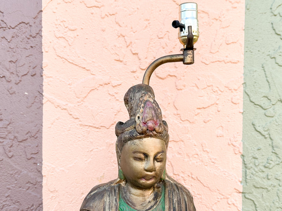 Warehouse Wednesday: Large Wood Carved Buddha Lamp
