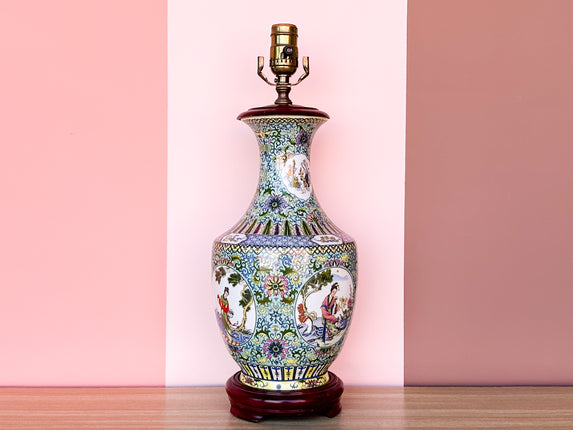 Teal and Yellow Chinoiserie Lamp