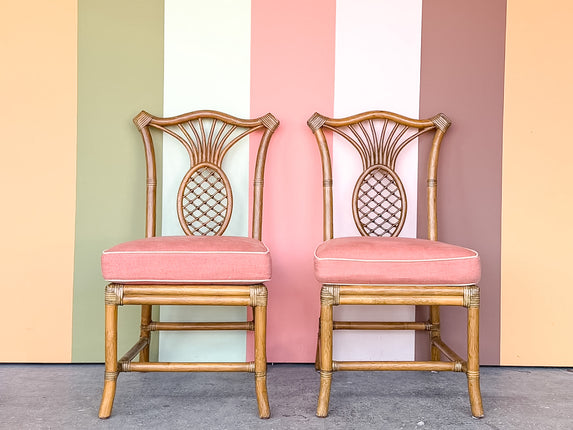 Pair of Pineapple Rattan Side Chairs