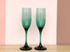 Set of Eight Emerald Champagne Flutes