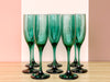 Set of Eight Emerald Champagne Flutes