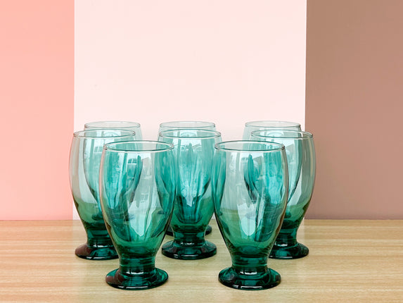Set of Eight Teal Water Goblets