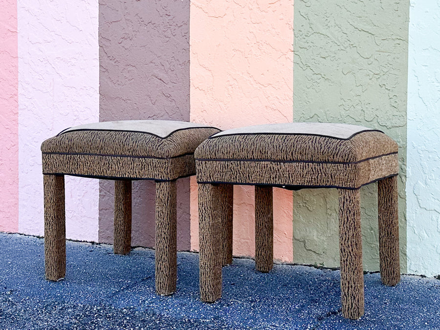 Pair of Upholstered Animal Print Stools