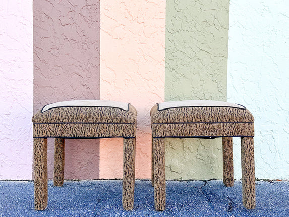 Pair of Upholstered Animal Print Stools