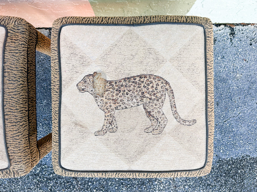 Pair of Upholstered Animal Print Stools