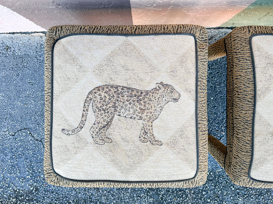 Pair of Upholstered Animal Print Stools