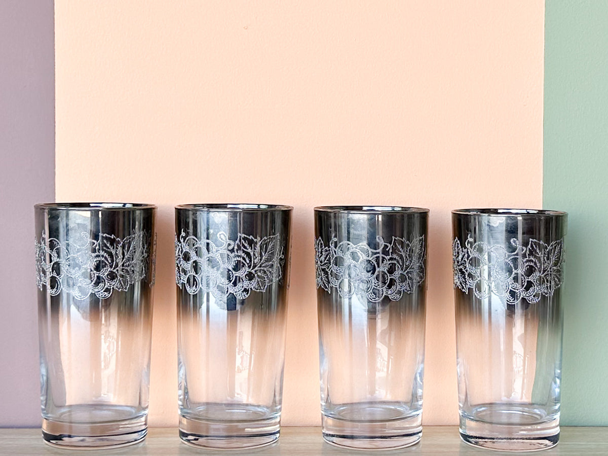 Berry and Leaf Mid Century Glassware and Caddy