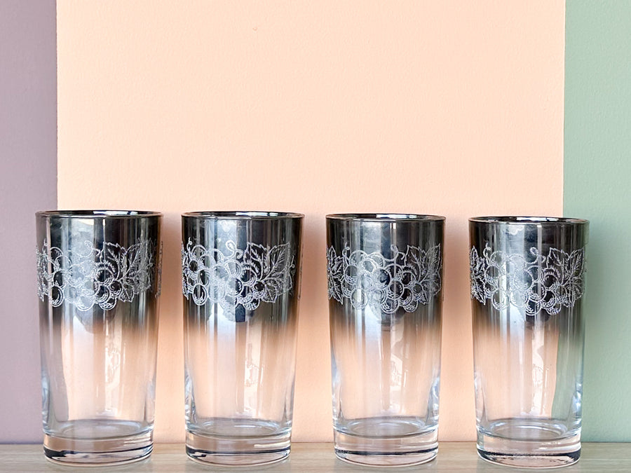 Berry and Leaf Mid Century Glassware and Caddy