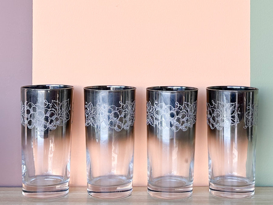Berry and Leaf Mid Century Glassware and Caddy