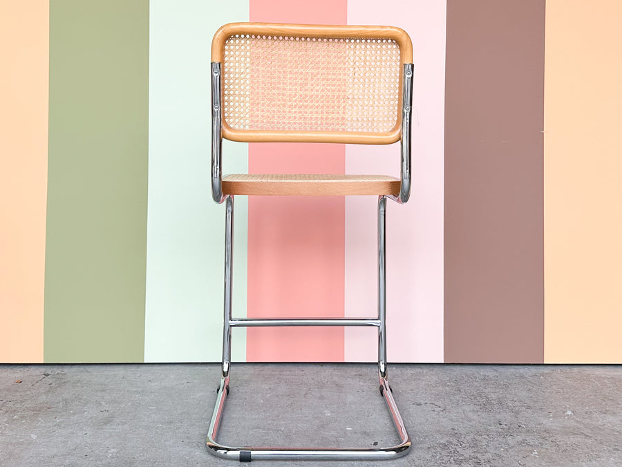Set of Four Cane Cantilever Bar Stools