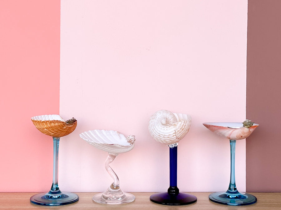 Set of Four Ocean Blue Shell Coupes