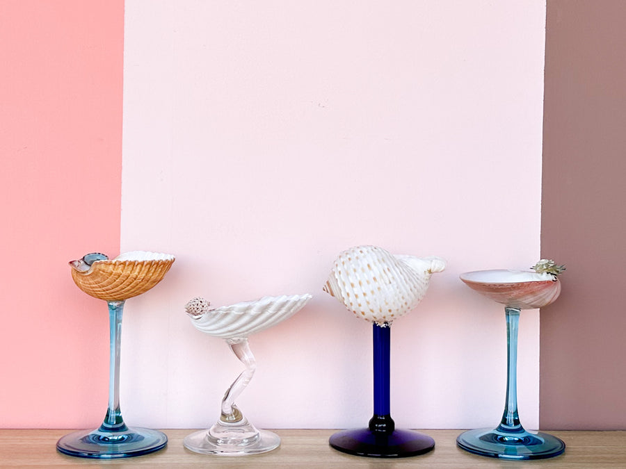 Set of Four Ocean Blue Shell Coupes