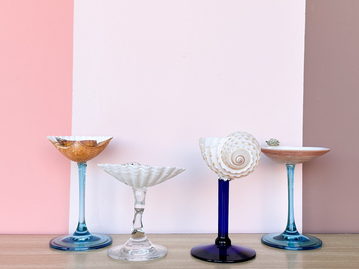 Set of Four Ocean Blue Shell Coupes