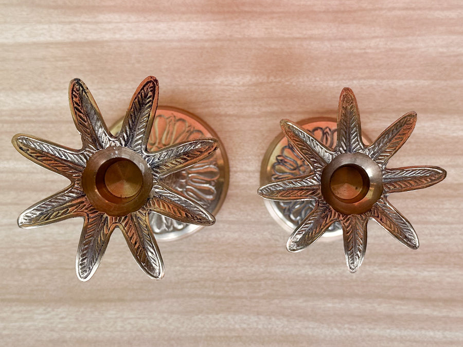 Pair of Brass Palm Tree Candle Holders