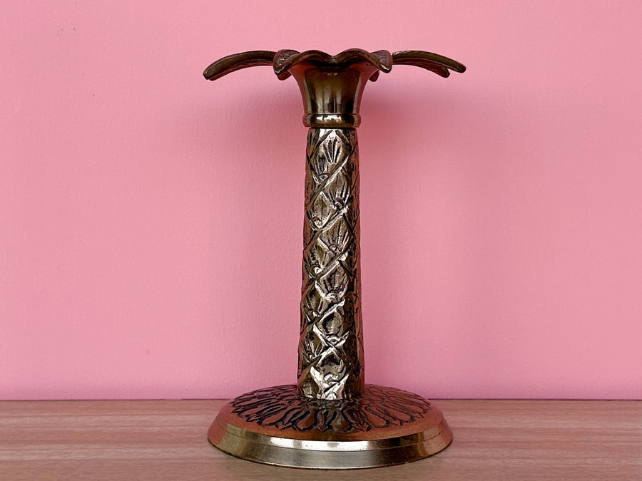 Pair of Brass Palm Tree Candle Holders