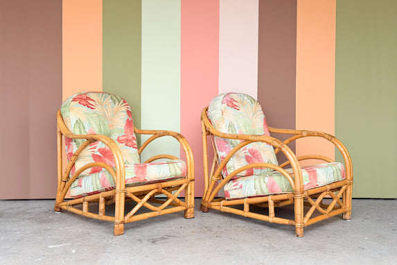 Pair of Old Florida Rattan Lounge Chairs