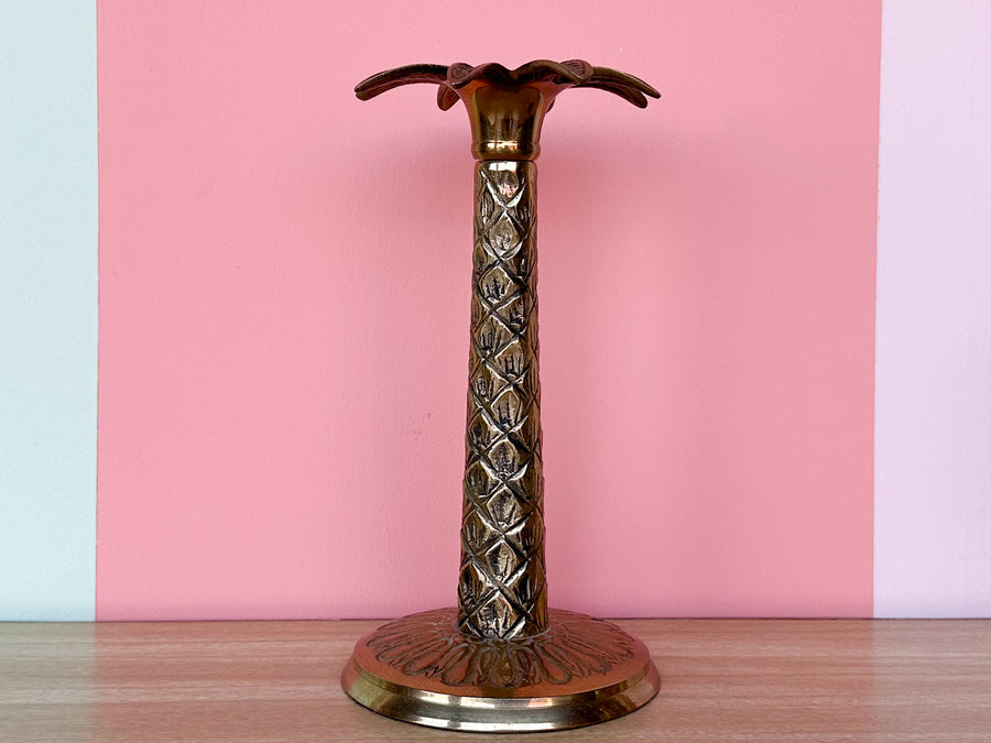 Pair of Brass Palm Tree Candle Holders