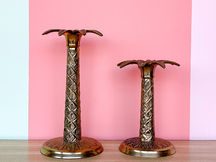 Pair of Brass Palm Tree Candle Holders