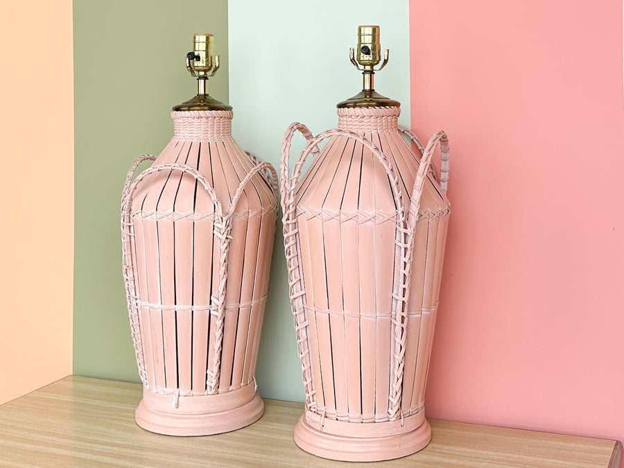 Pair of Pink Sands Basket Lamps