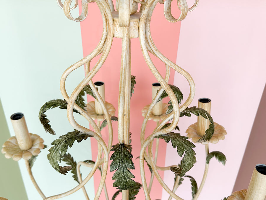 Italian Tole Spring Leaf Chandelier