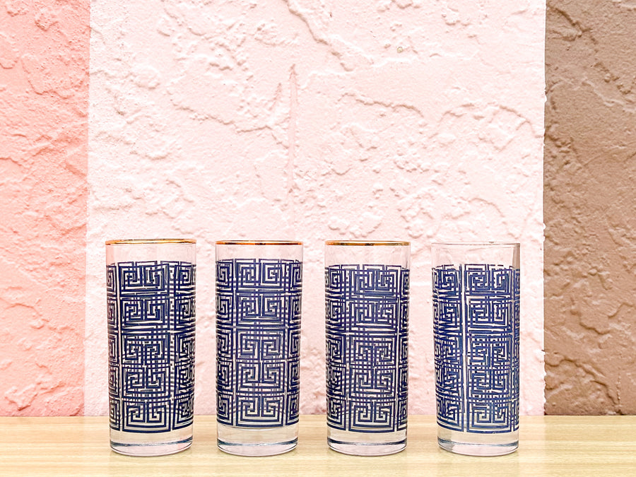 Set of Four Greek Key Glassware